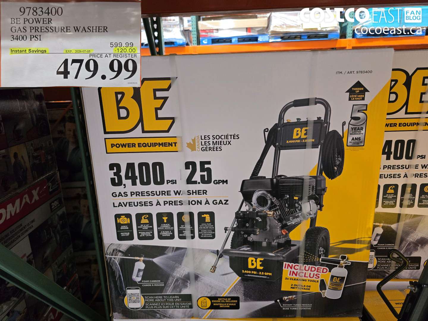 9783400 BE POWER GAS PRESSURE WASHER 3400 PSI ($120.00 INSTANT SAVINGS EXPIRES ON 2026-07-05) $479.99