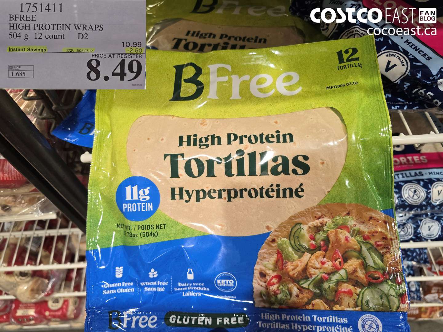 1751411 BFREE HIGH PROTEIN WRAPS 504 G 12 COUNT ($2.50 INSTANT SAVINGS EXPIRES ON 2026-07-12) $8.49