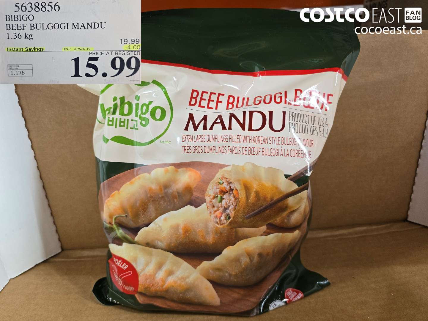 5638856 BIBIGO BEEF BULGOGI MANDU 1.36 KG ($4.00 INSTANT SAVINGS EXPIRES ON 2026-07-19) $15.99