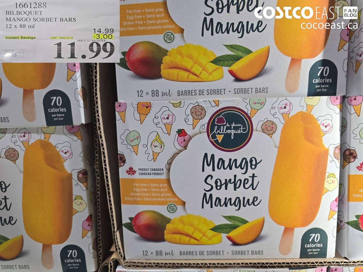 1661288 BILBOQUET MANGO SORBET BARS 12 X 88 ML ($3.00 INSTANT SAVINGS EXPIRES ON 2026-07-19) $11.99
