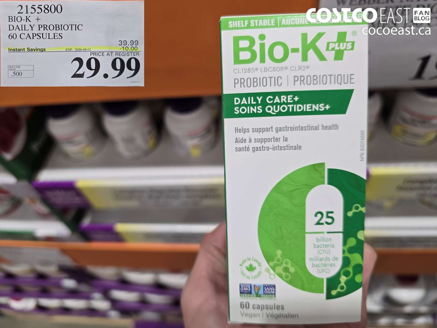 2155800 BIO-K + DAILY PROBIOTIC 60 CAPSULES ($10.00 INSTANT SAVINGS EXPIRES ON 2026-08-02) $29.99