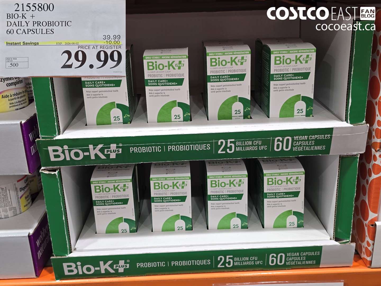 2155800 BIO-K + DAILY PROBIOTIC 60 CAPSULES ($10.00 INSTANT SAVINGS EXPIRES ON 2026-08-02) $29.99