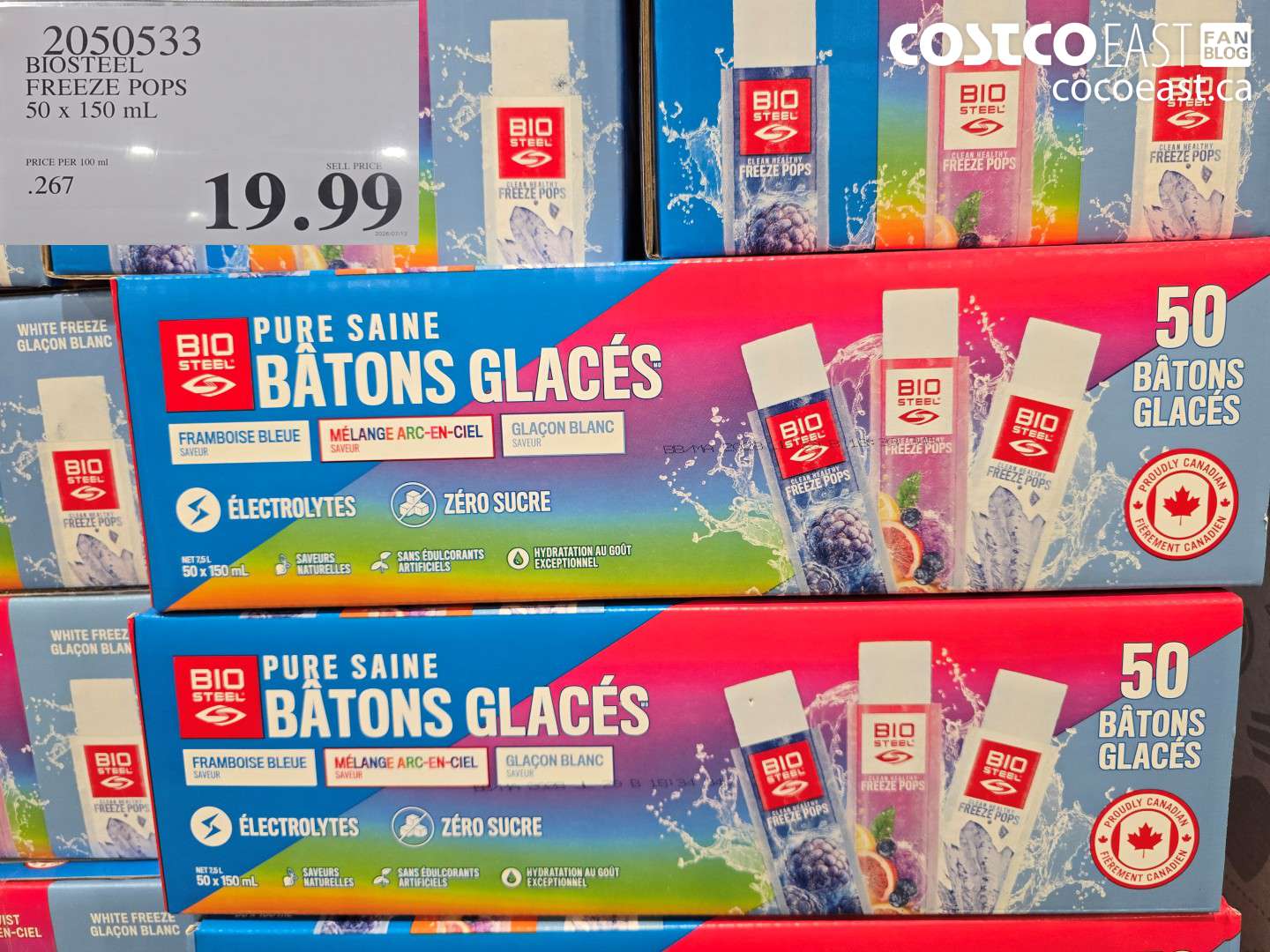 2050533 BIOSTEEL FREEZE POPS 50 X 150 ML $19.99