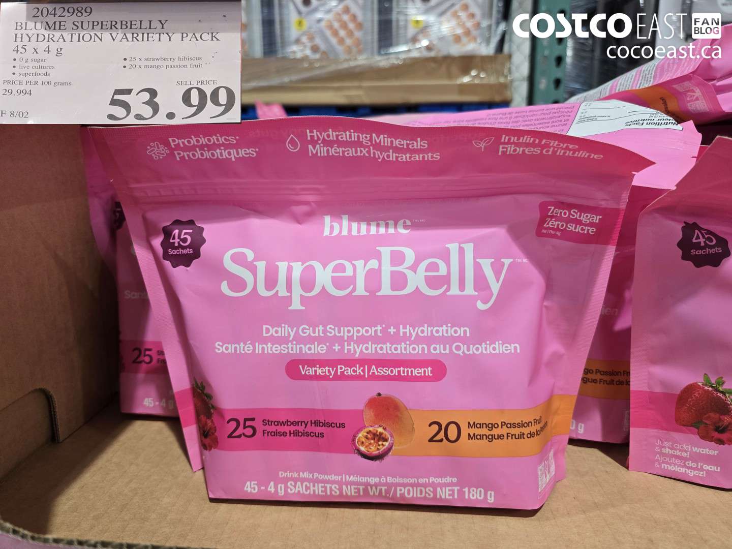 2042989 BLUME SUPERBELLY HYDRATION VARIETY PACK 45 X 4 G $53.99