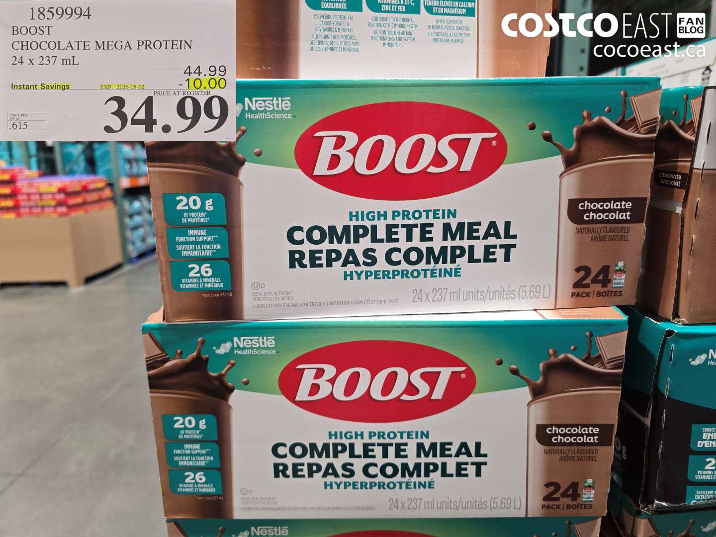 1859994 BOOST CHOCOLATE MEGA PROTEIN 24 X 237 ML ($10.00 INSTANT SAVINGS EXPIRES ON 2026-08-02) $34.99
