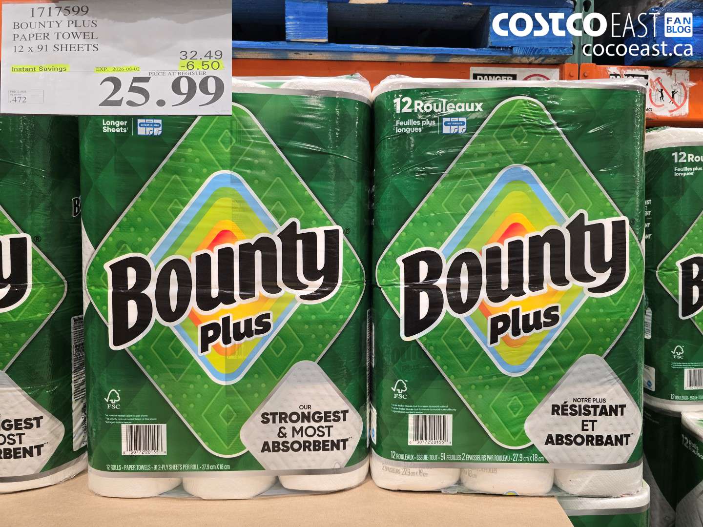 1717599 BOUNTY PLUS PAPER TOWEL 12 X 91 SHEETS ($6.50 INSTANT SAVINGS EXPIRES ON 2026-08-02) $25.99