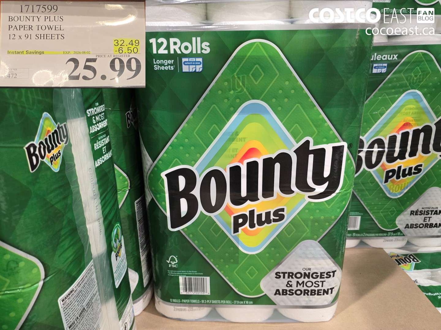 1717599 BOUNTY PLUS PAPER TOWEL 12 X 91 SHEETS ($6.50 INSTANT SAVINGS EXPIRES ON 2026-08-02) $25.99
