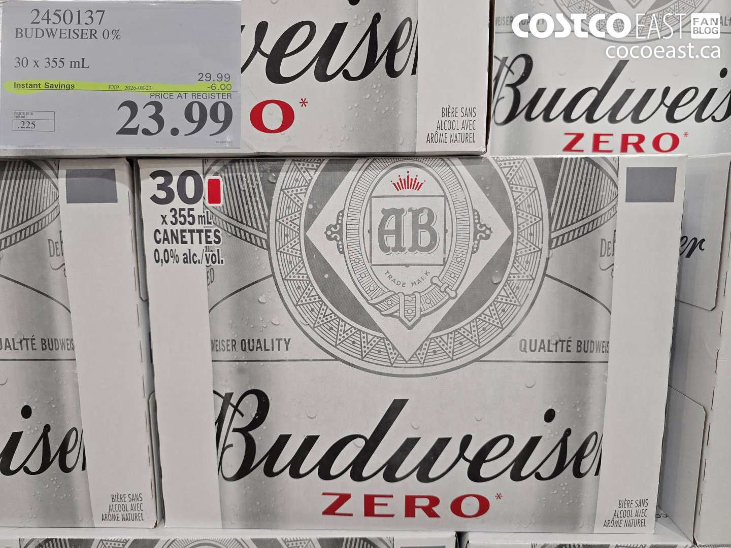 2450137 BUDWEISER 0% 30 X 355 ML ($6.00 INSTANT SAVINGS EXPIRES ON 2026-08-23) $23.99