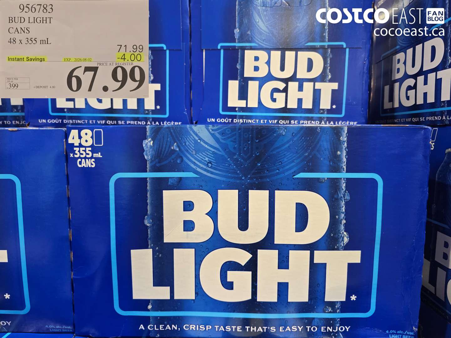 956783 BUD LIGHT CANS 48 X 355 ML ($4.00 INSTANT SAVINGS EXPIRES ON 2026-08-02) $67.99