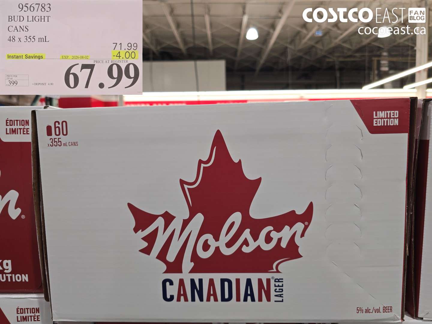 956783 BUD LIGHT CANS 48 X 355 ML ($4.00 INSTANT SAVINGS EXPIRES ON 2026-08-02) $67.99