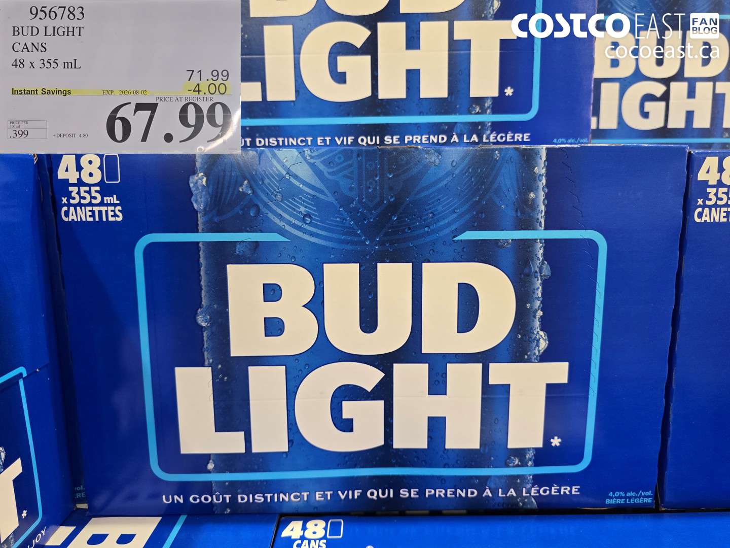 956783 BUD LIGHT CANS 48 X 355 ML ($4.00 INSTANT SAVINGS EXPIRES ON 2026-08-02) $67.99