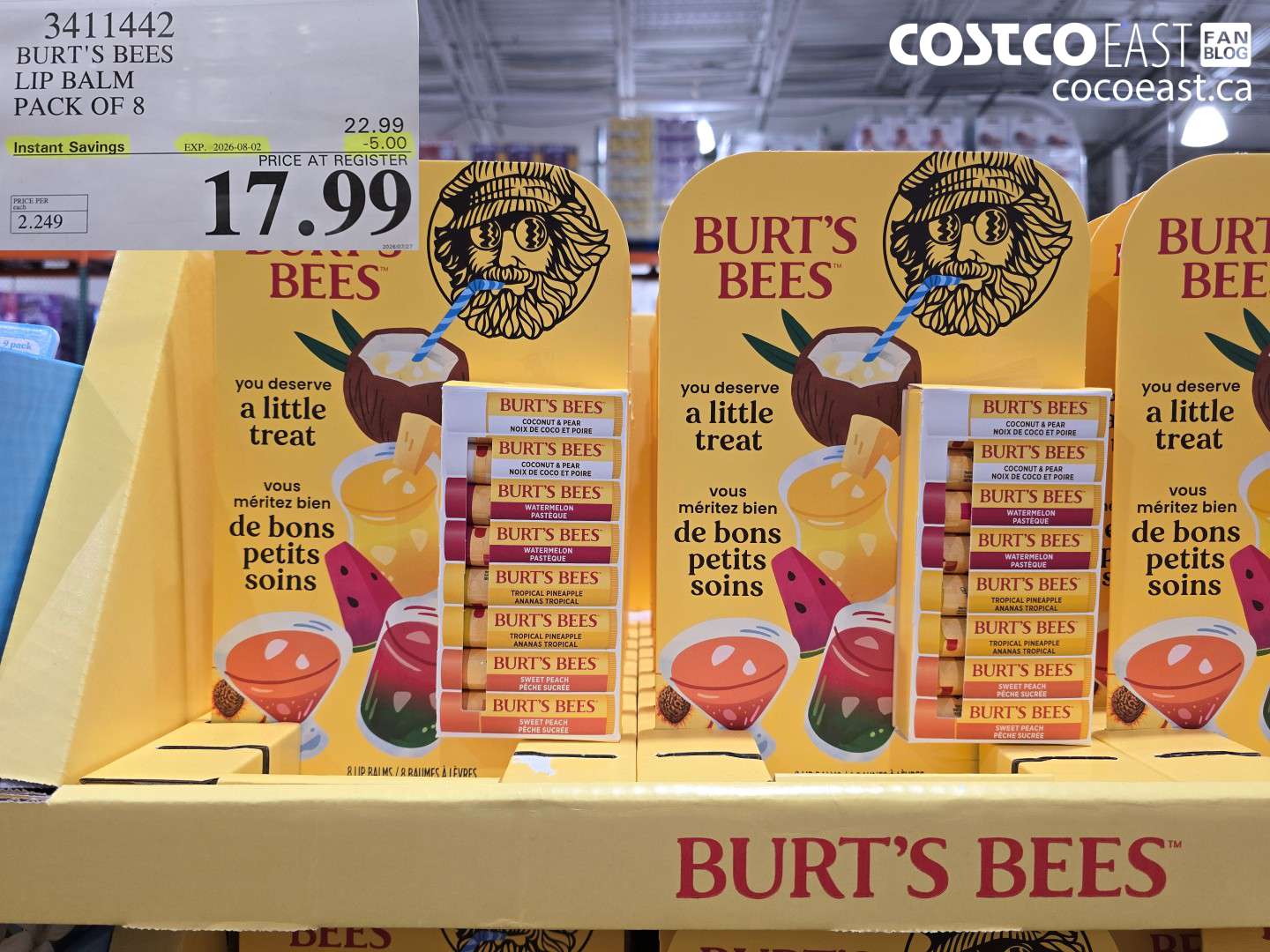 3411442 BURT'S BEES LIP BALM PACK OF 8 ($5.00 INSTANT SAVINGS EXPIRES ON 2026-08-02) $17.99