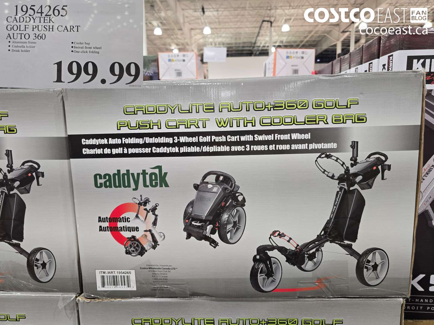1954265 CADDYTEK GOLF PUSH CART AUTO 360 $199.99