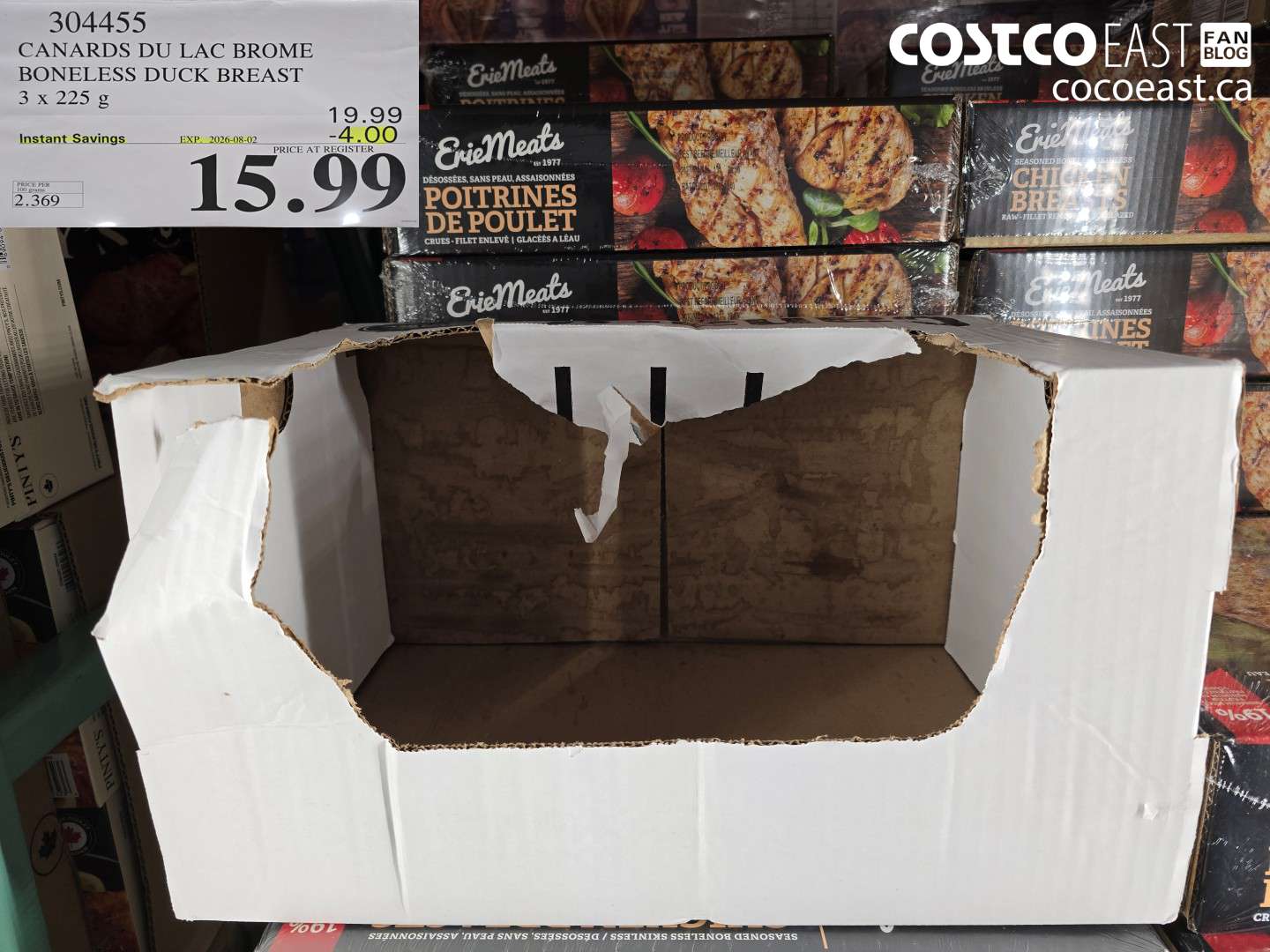 304455 CANARDS DU LAC BROME BONELESS DUCK BREAST 3 X 225 G ($4.00 INSTANT SAVINGS EXPIRES ON 2026-08-02) $15.99