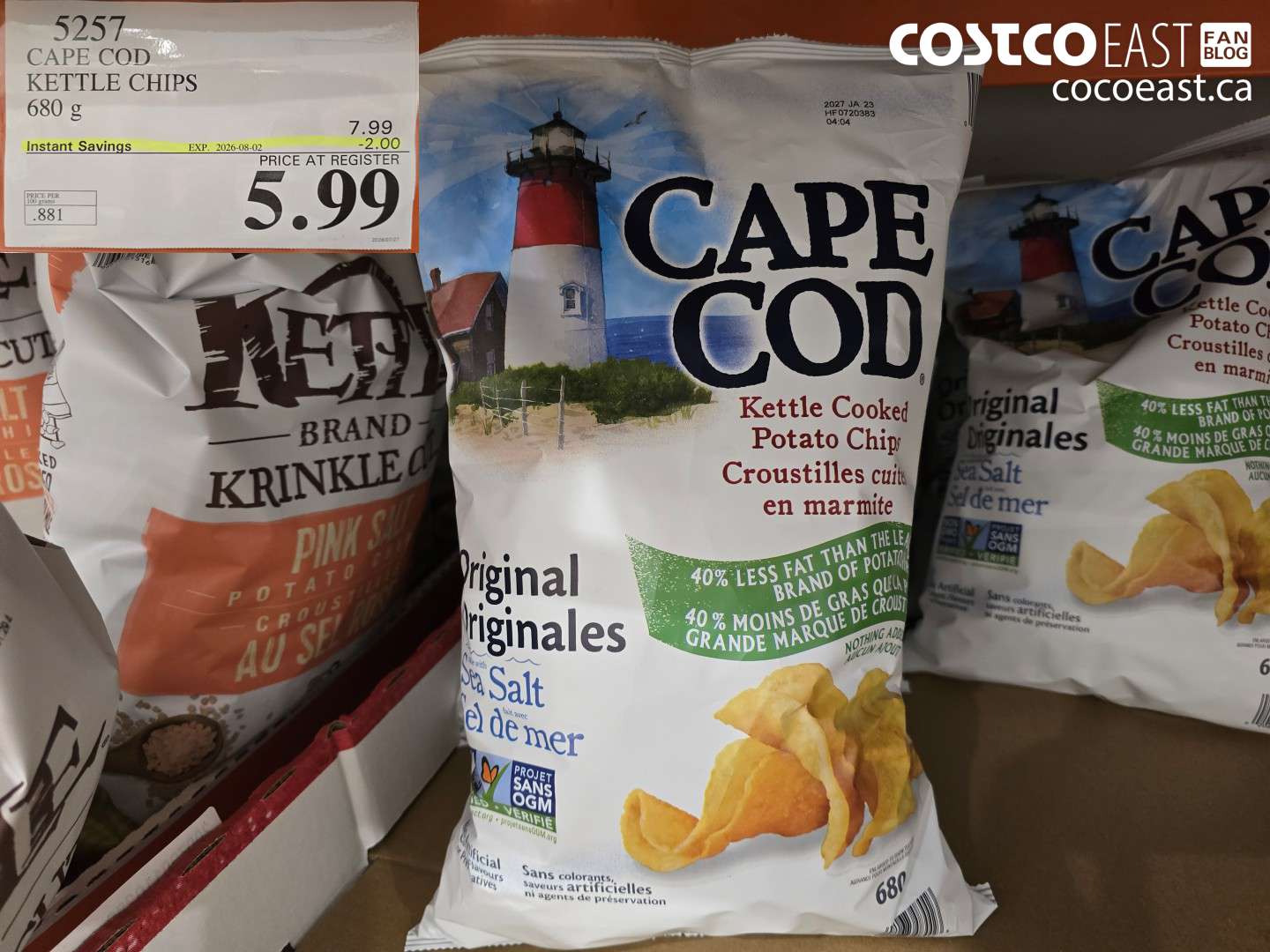 5257 CAPE COD KETTLE CHIPS 680 G ($2.00 INSTANT SAVINGS EXPIRES ON 2026-08-02) $5.99