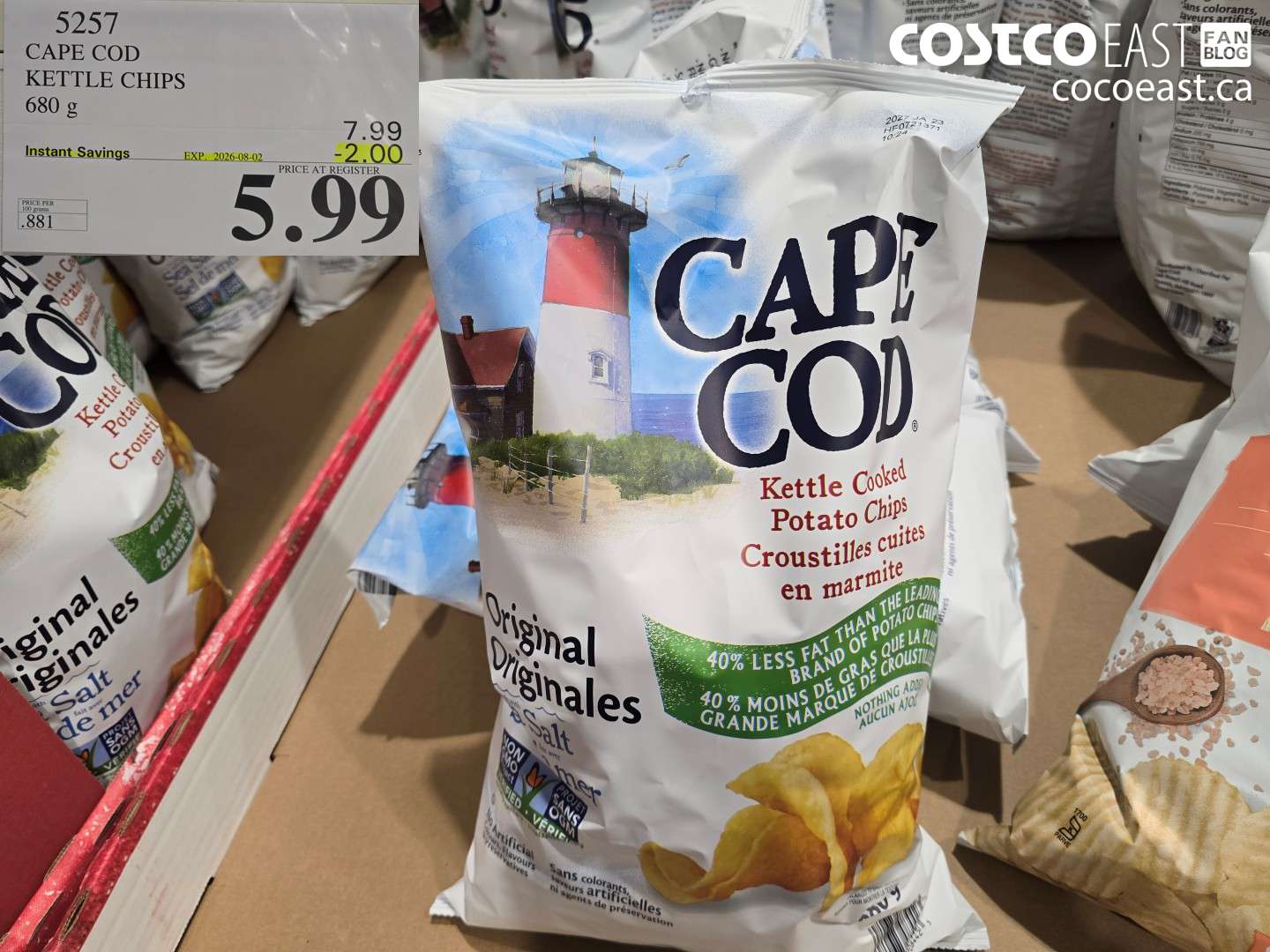 5257 CAPE COD KETTLE CHIPS 680 G ($2.00 INSTANT SAVINGS EXPIRES ON 2026-08-02) $5.99