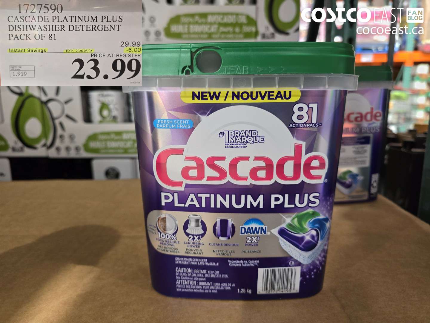 1727590 CASCADE PLATINUM PLUS DISHWASHER DETERGENT PACK OF 81 ($6.00 INSTANT SAVINGS EXPIRES ON 2026-08-02) $23.99