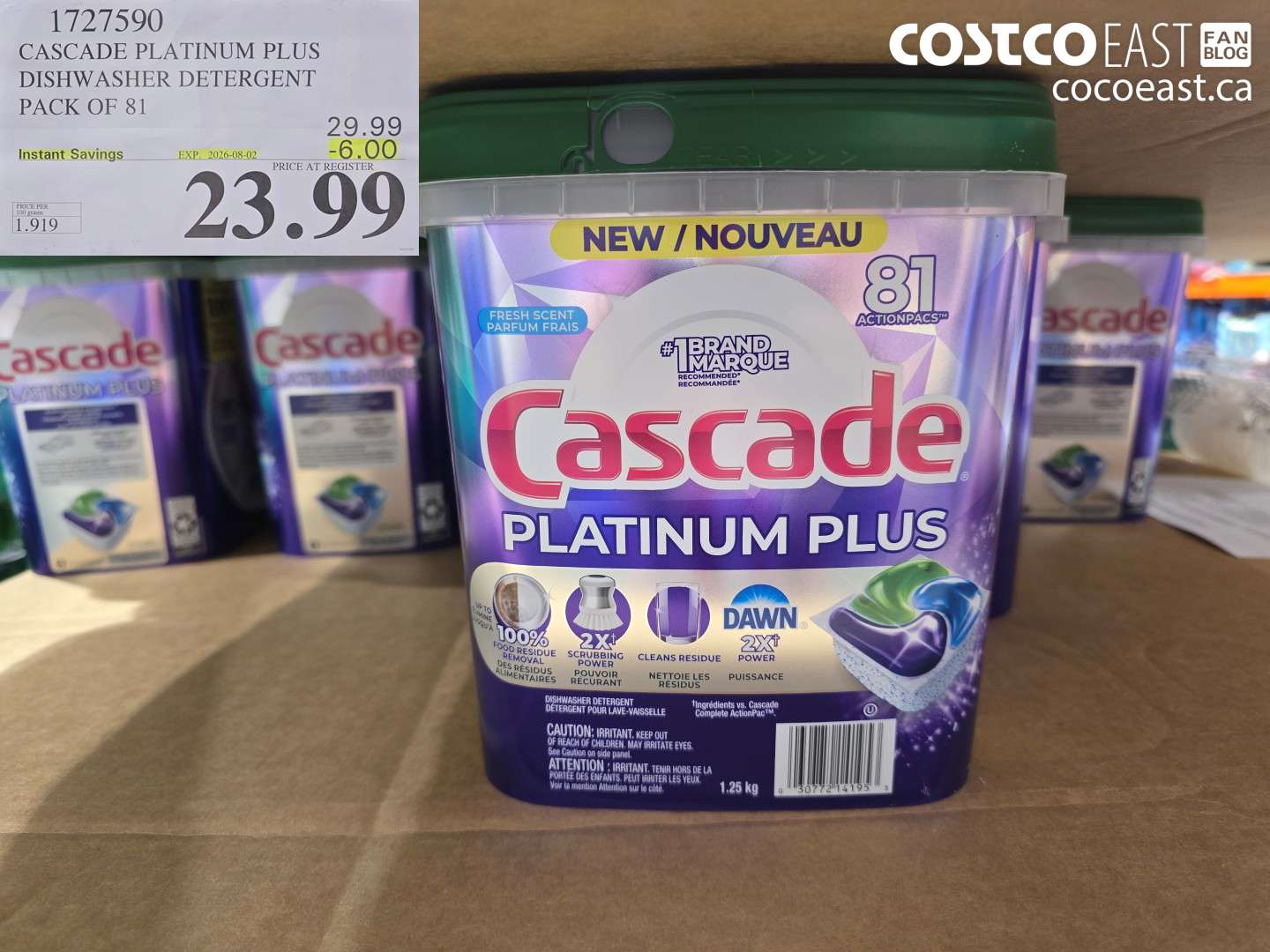 1727590 CASCADE PLATINUM PLUS DISHWASHER DETERGENT PACK OF 81 ($6.00 INSTANT SAVINGS EXPIRES ON 2026-08-02) $23.99