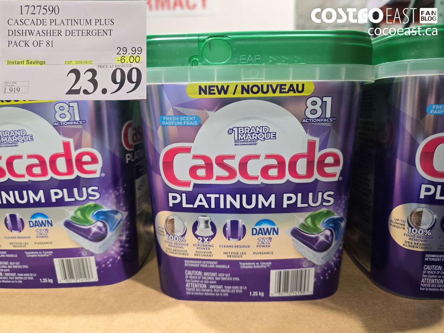 1727590 CASCADE PLATINUM PLUS DISHWASHER DETERGENT PACK OF 81 ($6.00 INSTANT SAVINGS EXPIRES ON 2026-08-02) $23.99
