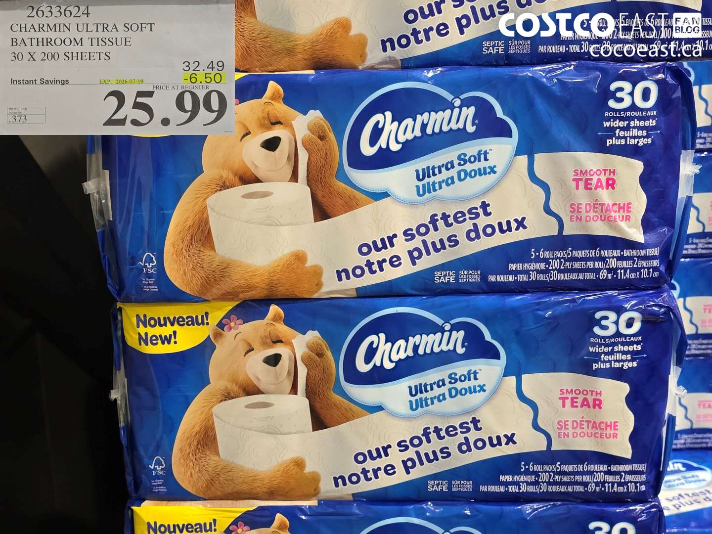 2633624 CHARMIN ULTRA SOFT BATHROOM TISSUE 30 X 200 SHEETS ($6.50 INSTANT SAVINGS EXPIRES ON 2026-07-19) $25.99