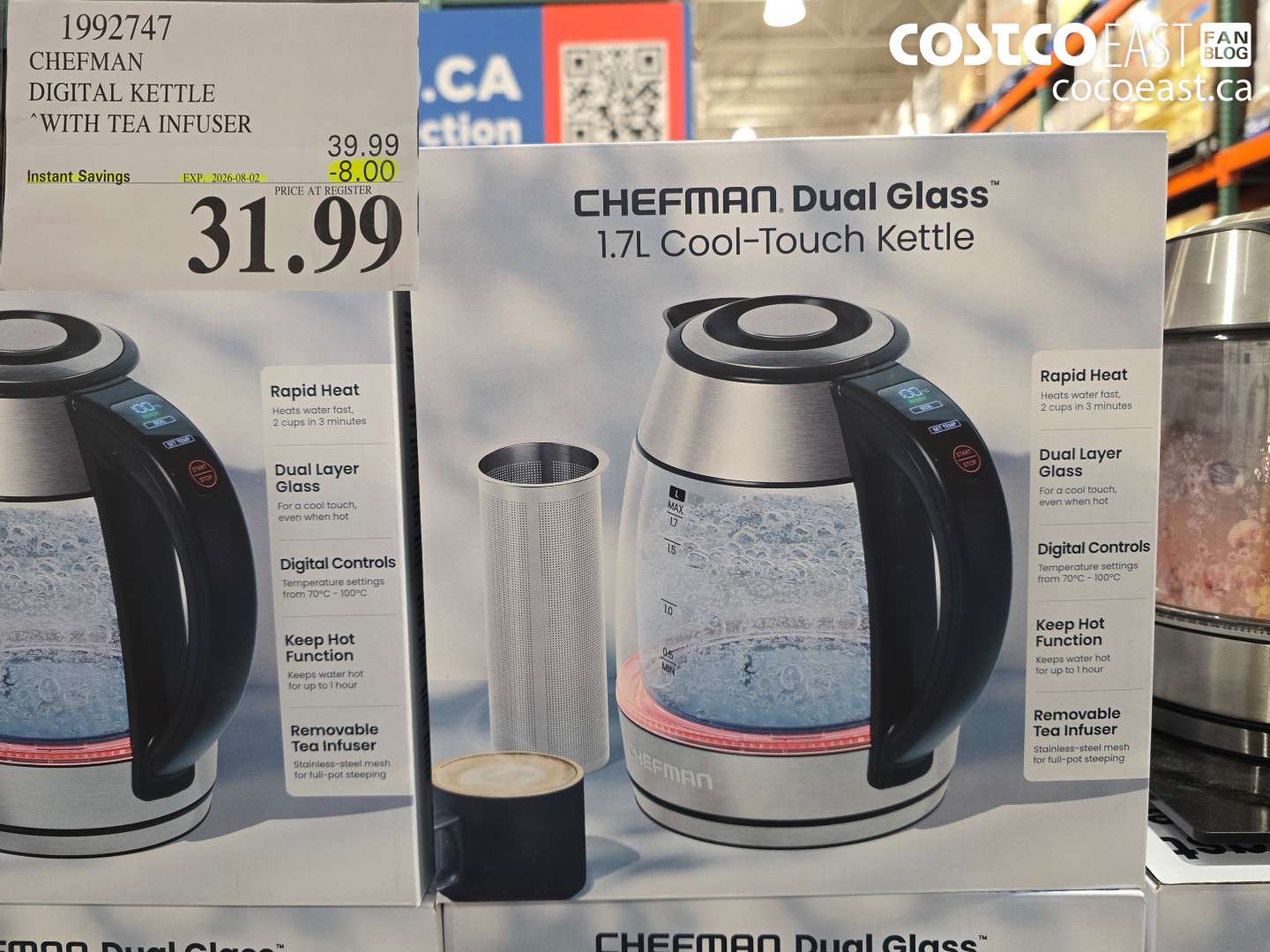 1992747 CHEFMAN DIGITAL KETTLE WITH TEA INFUSER ($8.00 INSTANT SAVINGS EXPIRES ON 2026-08-02) $31.99
