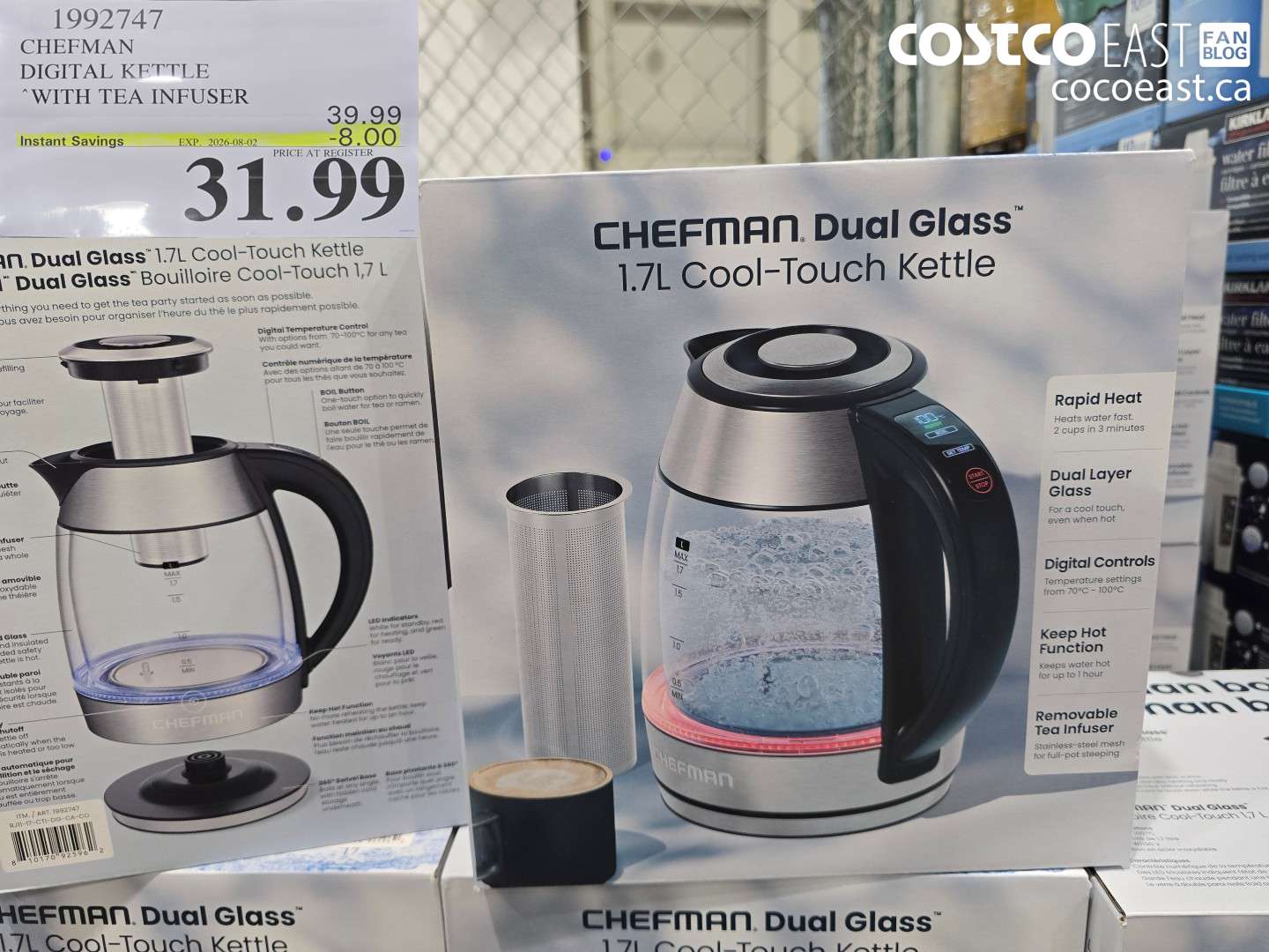 1992747 CHEFMAN DIGITAL KETTLE WITH TEA INFUSER ($8.00 INSTANT SAVINGS EXPIRES ON 2026-08-02) $31.99
