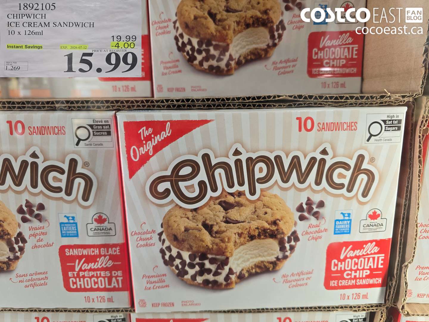 1892105 CHIPWICH ICE CREAM SANDWICH 10 X 126ML ($4.00 INSTANT SAVINGS EXPIRES ON 2026-07-12) $15.99