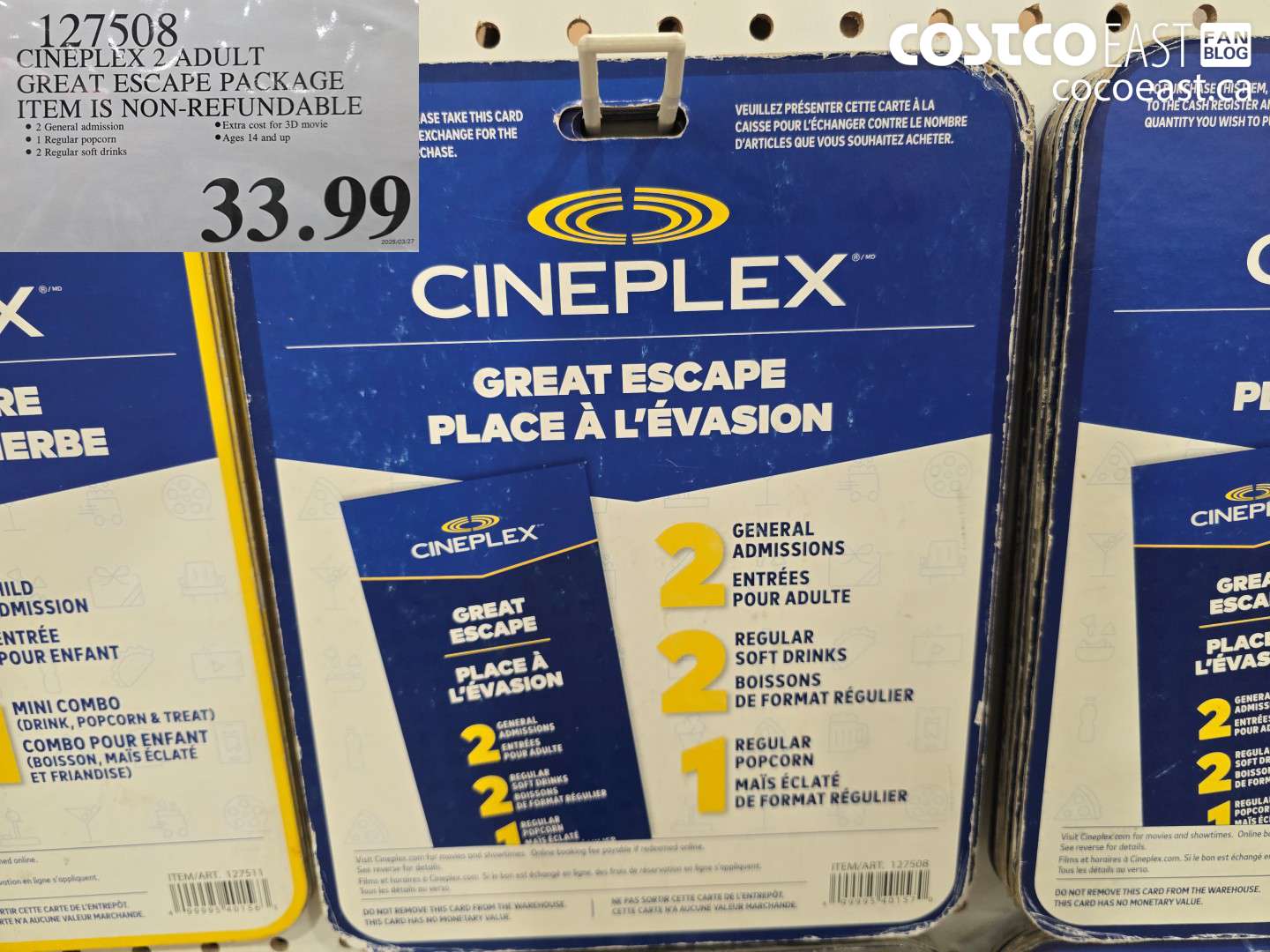 127508 CINEPLEX 2 ADULT GREAT ESCAPE PACKAGE ITEM IS NON-REFUNDABLE $33.99