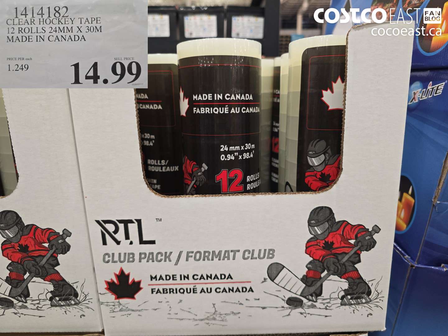 1414182 CLEAR HOCKEY TAPE 12 ROLLS 24MM X 30M MADE IN CANADA $14.99