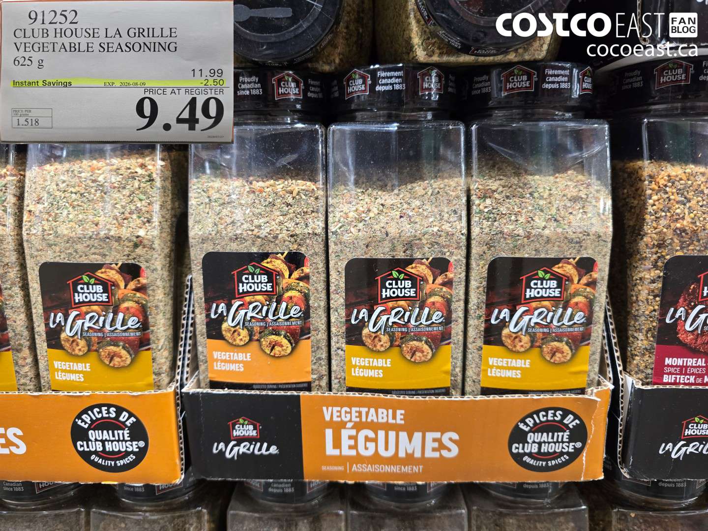 91252 CLUB HOUSE LA GRILLE VEGETABLE SEASONING 625 G ($2.50 INSTANT SAVINGS EXPIRES ON 2026-08-09) $9.49
