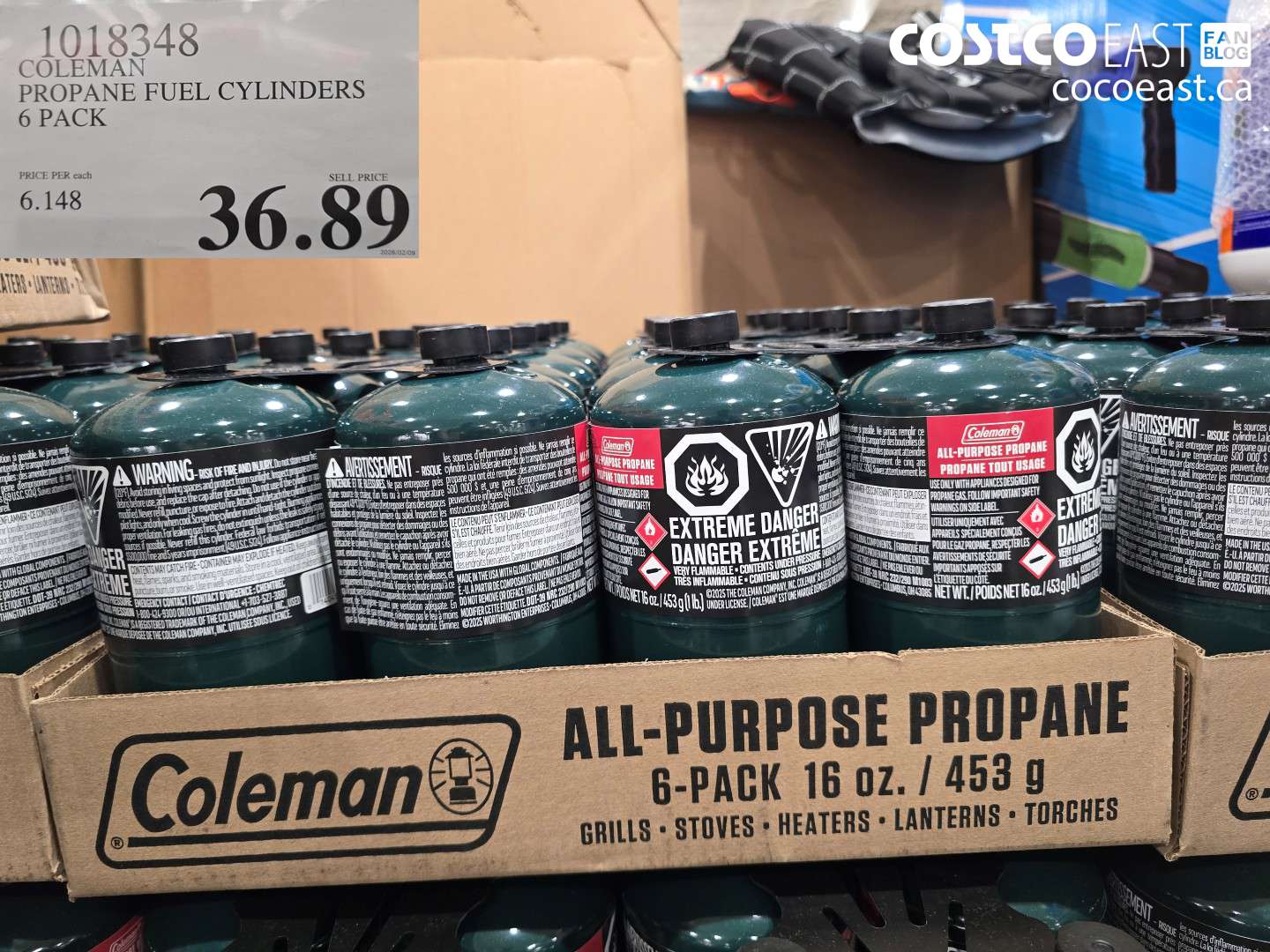 1018348 COLEMAN PROPANE FUEL CYLINDERS 6 PACK $36.89