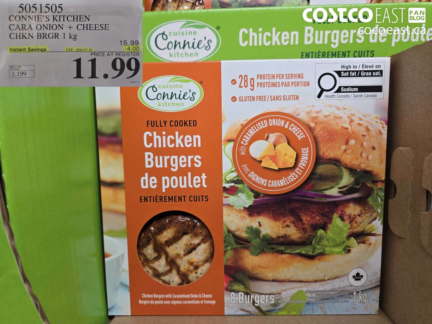 5051505 CONNIE'S KITCHEN CARAMELIZED ONION + CHEESE CHKN BRGR 1 KG ($4.00 INSTANT SAVINGS EXPIRES ON 2026-07-19) $11.99