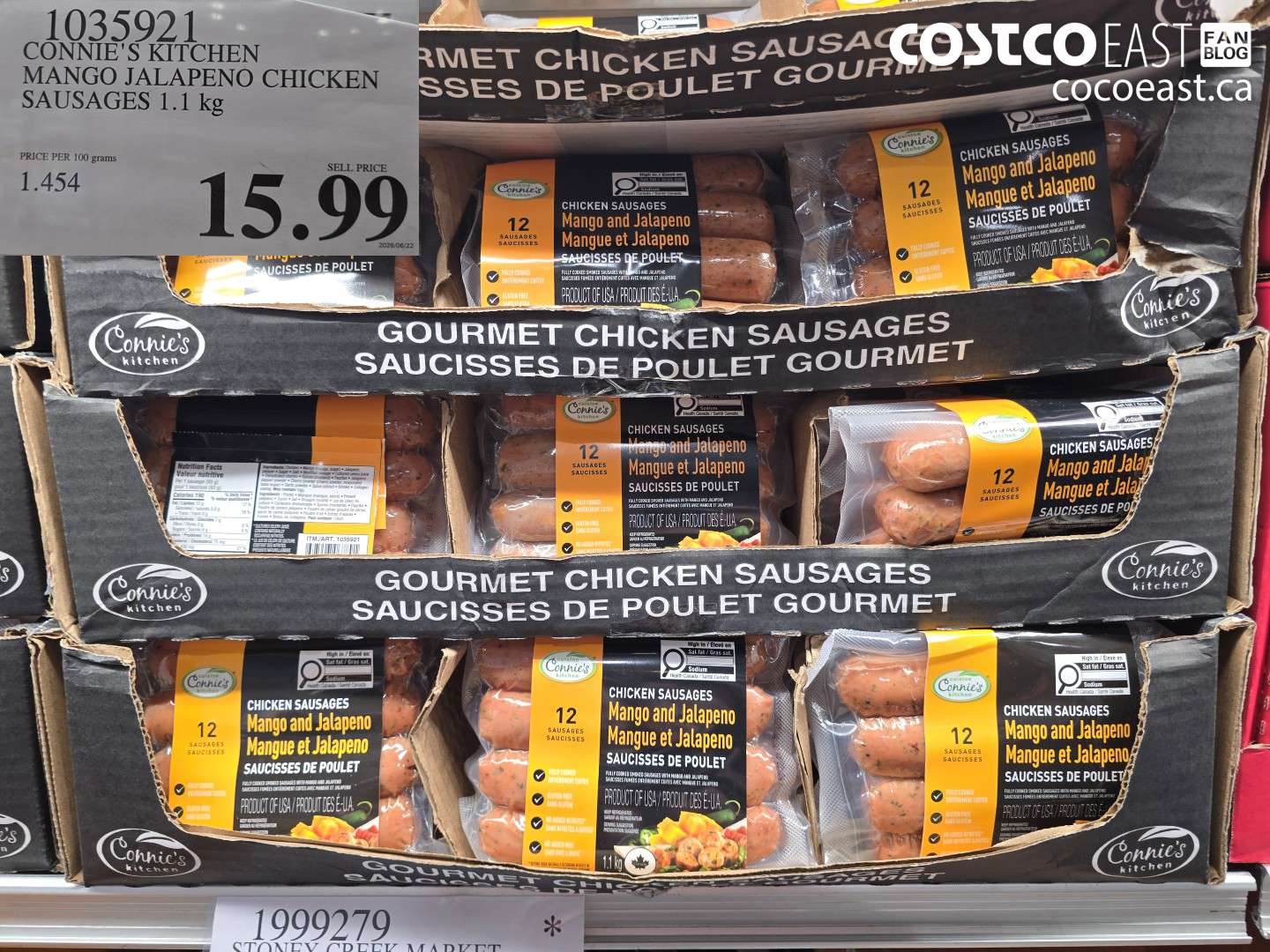 1035921 CONNIE'S KITCHEN MANGO JALAPENO CHICKEN SAUSAGES 1.1 KG $15.99