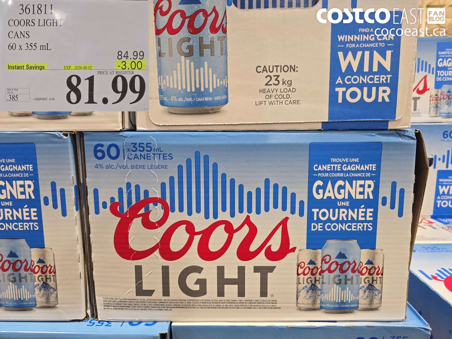 361811 COORS LIGHT CANS 60 X 355 ML ($3.00 INSTANT SAVINGS EXPIRES ON 2026-08-02) $81.99