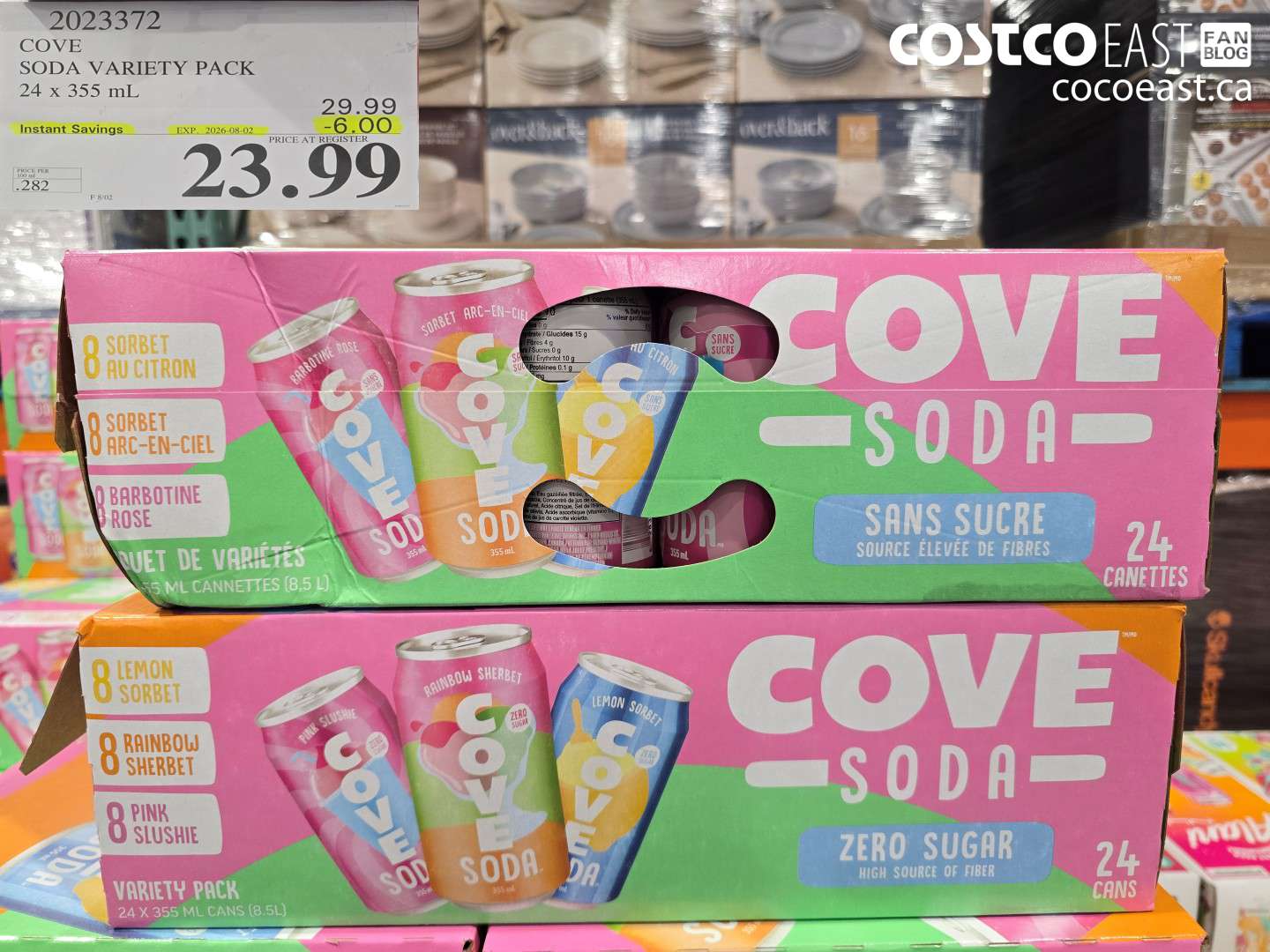 2023372 COVE SODA VARIETY PACK 24 X 355 ML ($6.00 INSTANT SAVINGS EXPIRES ON 2026-08-02) $23.99