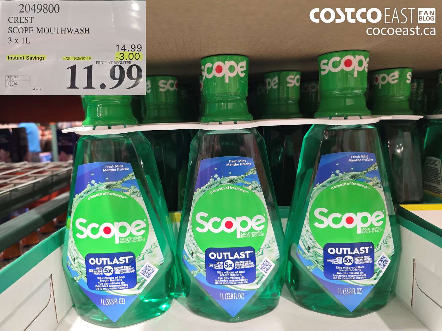 2049800 CREST SCOPE MOUTHWASH 3 X 1L ($3.00 INSTANT SAVINGS EXPIRES ON 2026-07-19) $11.99