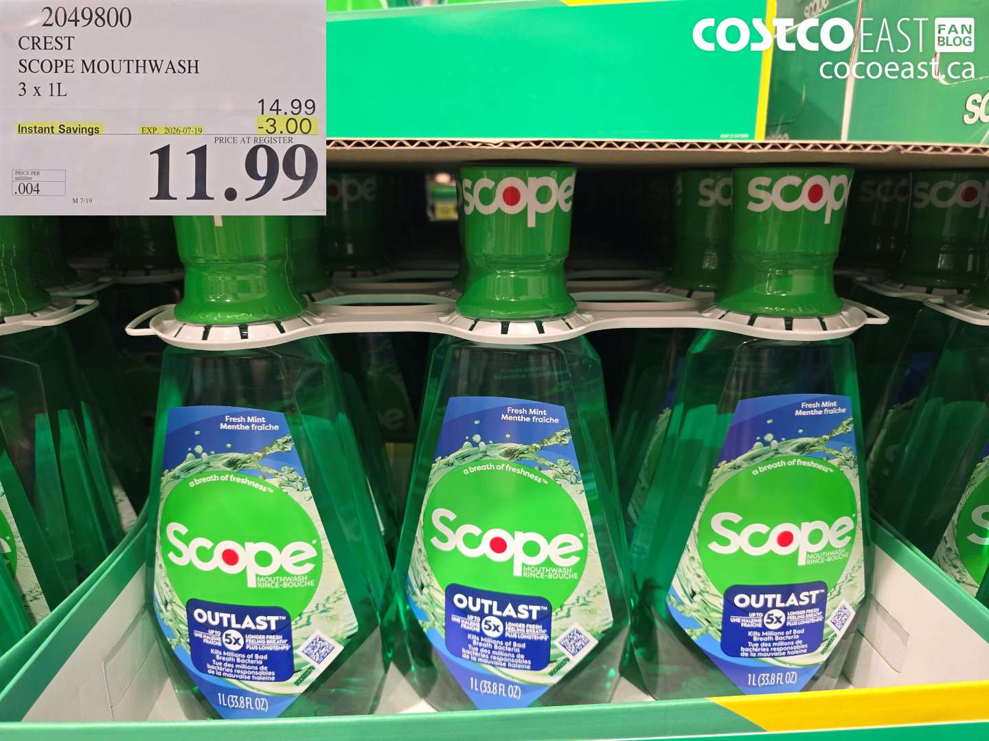2049800 CREST SCOPE MOUTHWASH 3 X 1L ($3.00 INSTANT SAVINGS EXPIRES ON 2026-07-19) $11.99