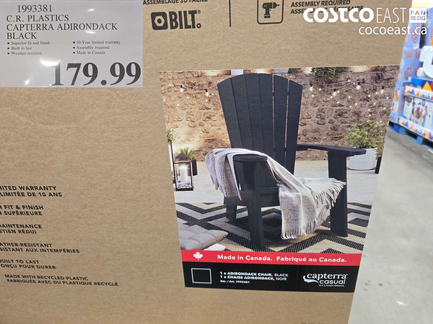 1993381 C.R. PLASTICS CAPTERRA ADIRONDACK BLACK $179.99