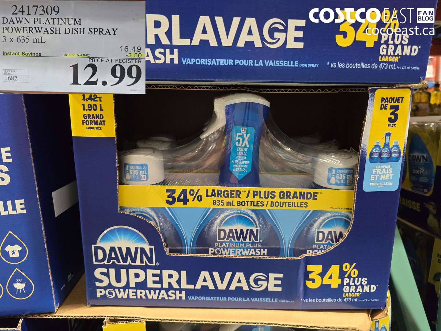 2417309 DAWN PLATINUM POWERWASH DISH SPRAY 3 X 635 ML ($3.50 INSTANT SAVINGS EXPIRES ON 2026-08-02) $12.99