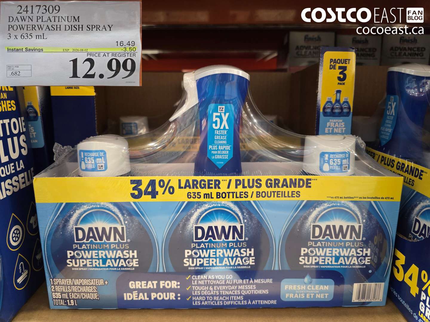 2417309 DAWN PLATINUM POWERWASH DISH SPRAY 3 X 635 ML ($3.50 INSTANT SAVINGS EXPIRES ON 2026-08-02) $12.99