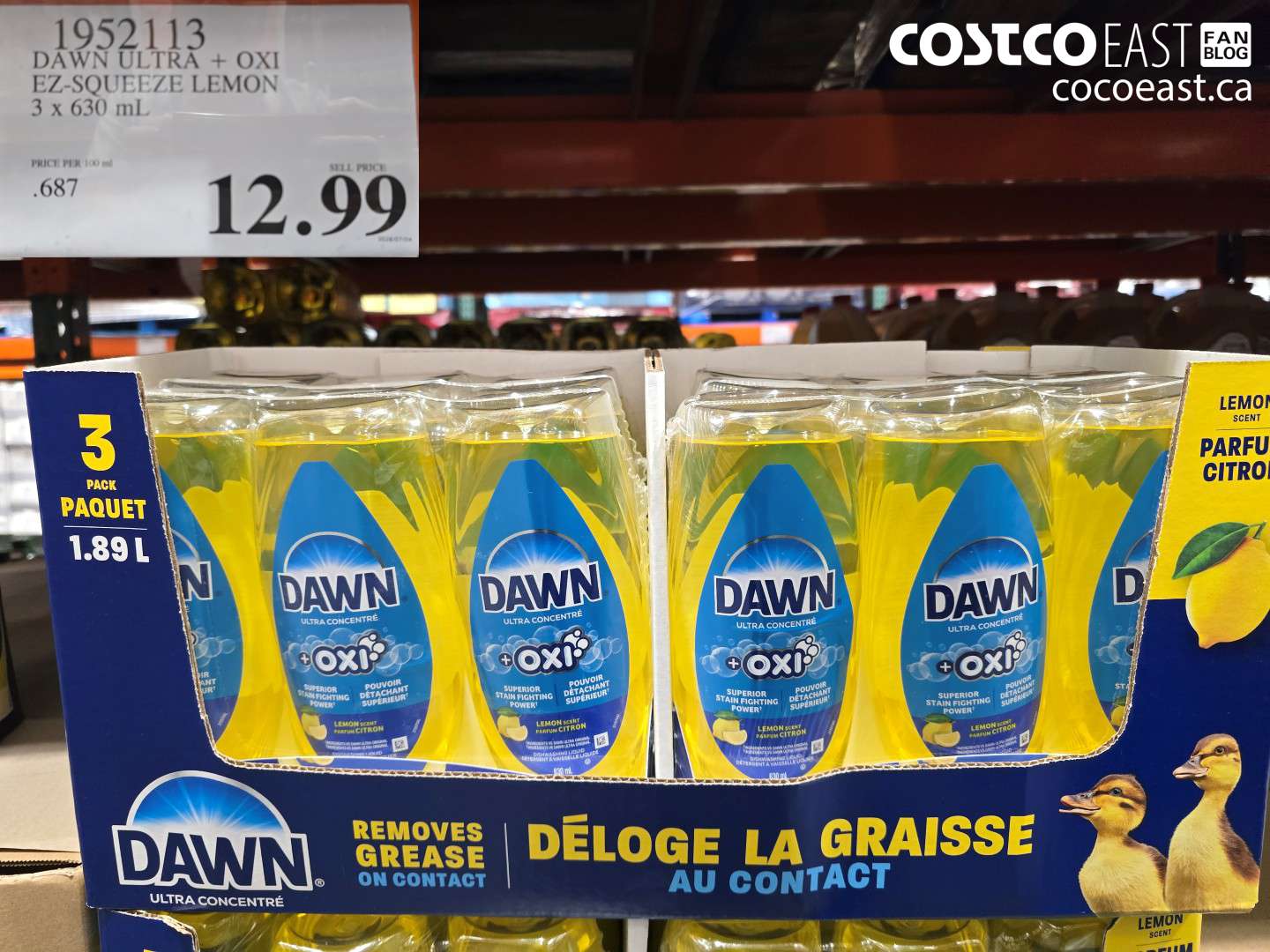 1952113 DAWN ULTRA + OXI EZ-SQUEEZE LEMON 3 X 630 ML $12.99