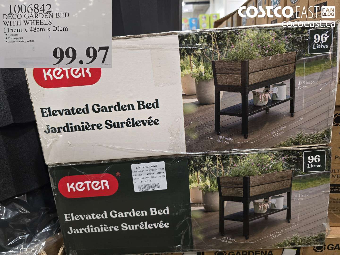 1006842 DECO GARDEN BED WITH WHEELS 115CM X 48CM X 20CM $99.97