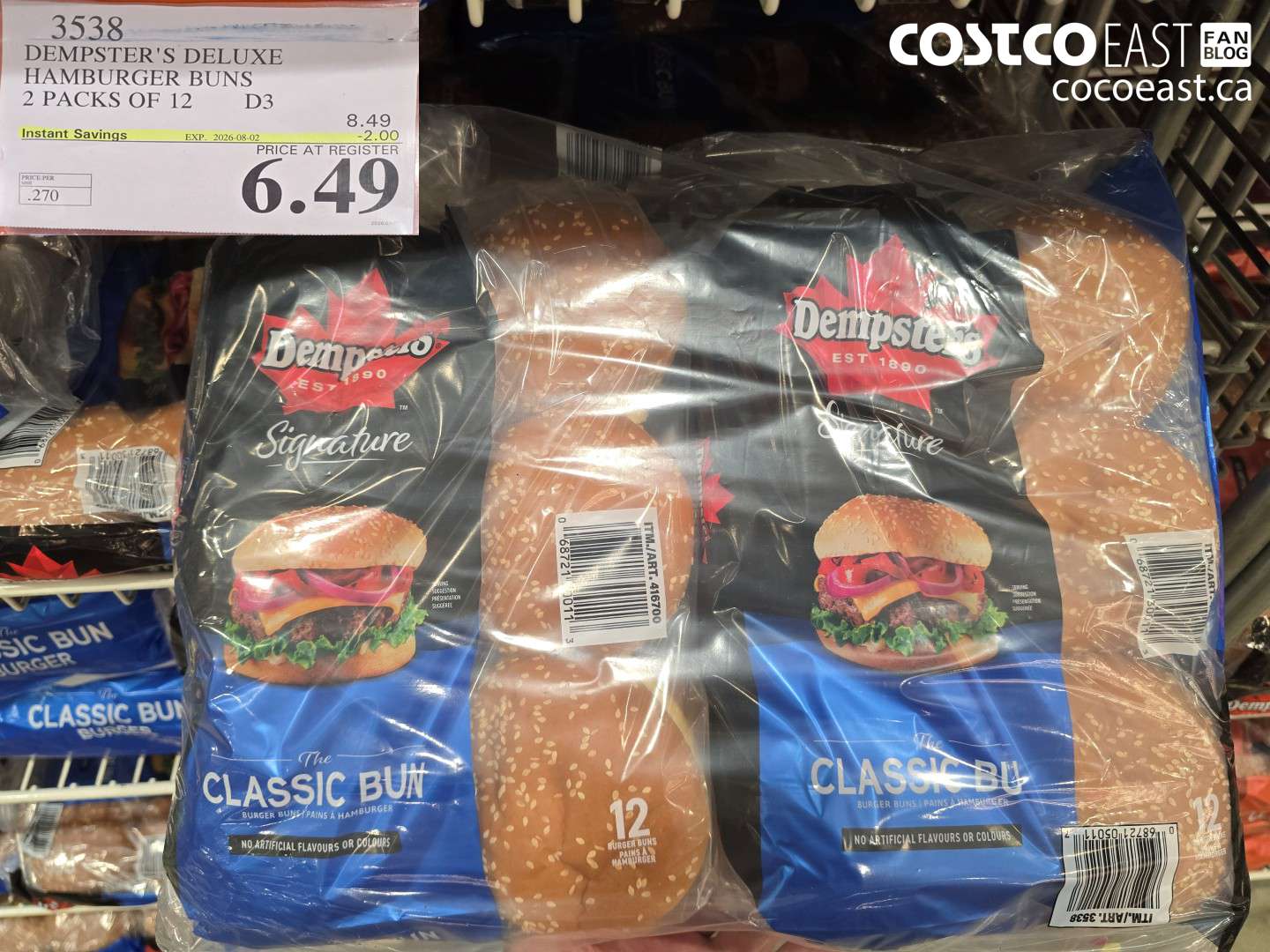 3538 DEMPSTER'S DELUXE HAMBURGER BUNS 2 PACKS OF 12 ($2.00 INSTANT SAVINGS EXPIRES ON 2026-08-02) $6.49