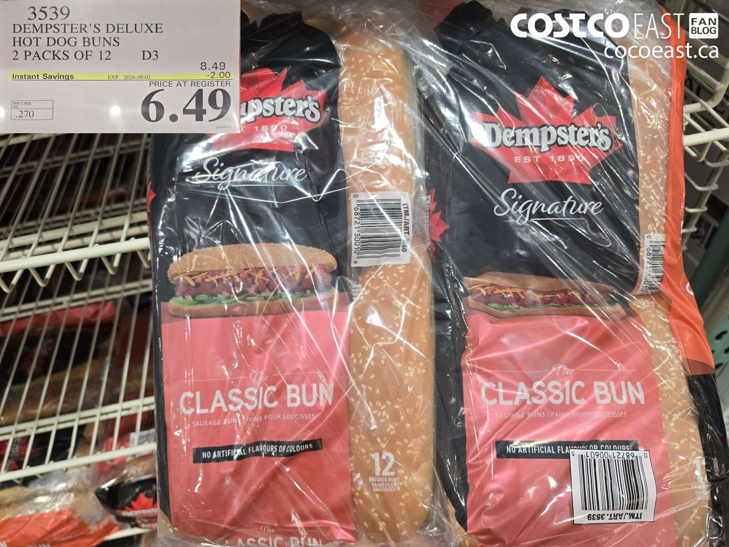 3539 DEMPSTER'S DELUXE HOT DOG BUNS 2 PACKS OF 12 ($2.00 INSTANT SAVINGS EXPIRES ON 2026-08-02) $6.49