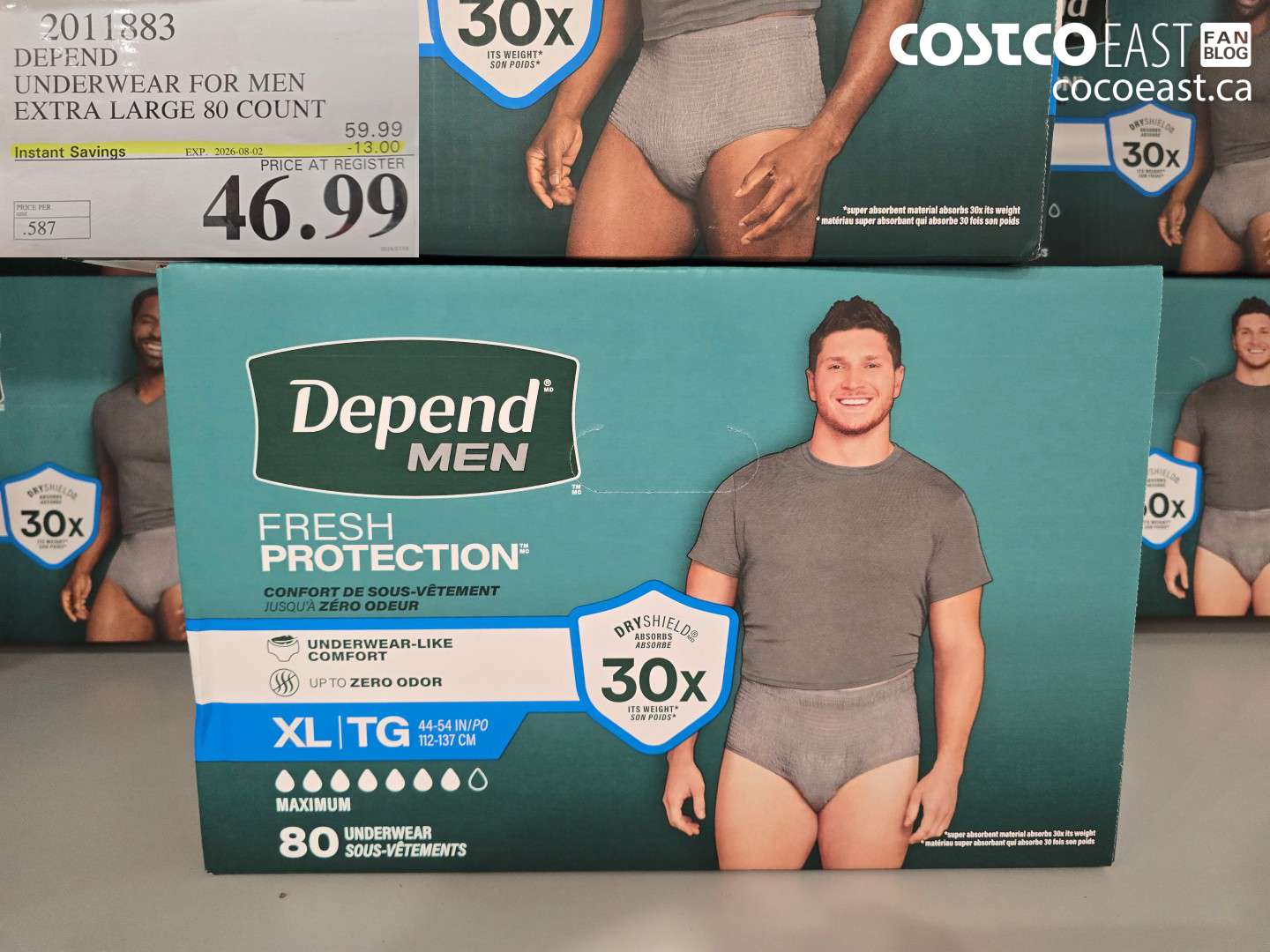 2011883 DEPEND UNDERWEAR FOR MEN EXTRA LARGE 80 COUNT ($13.00 INSTANT SAVINGS EXPIRES ON 2026-08-02) $46.99