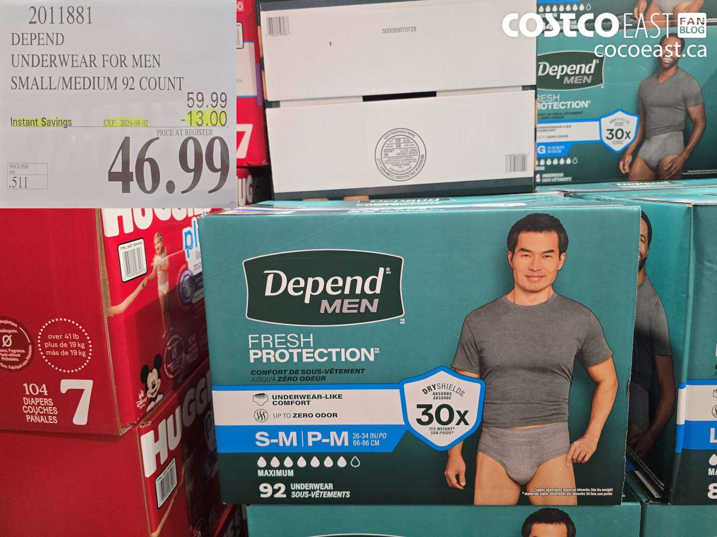 2011881 DEPEND UNDERWEAR FOR MEN SMALL/MEDIUM 92 COUNT ($13.00 INSTANT SAVINGS EXPIRES ON 2026-08-02) $46.99