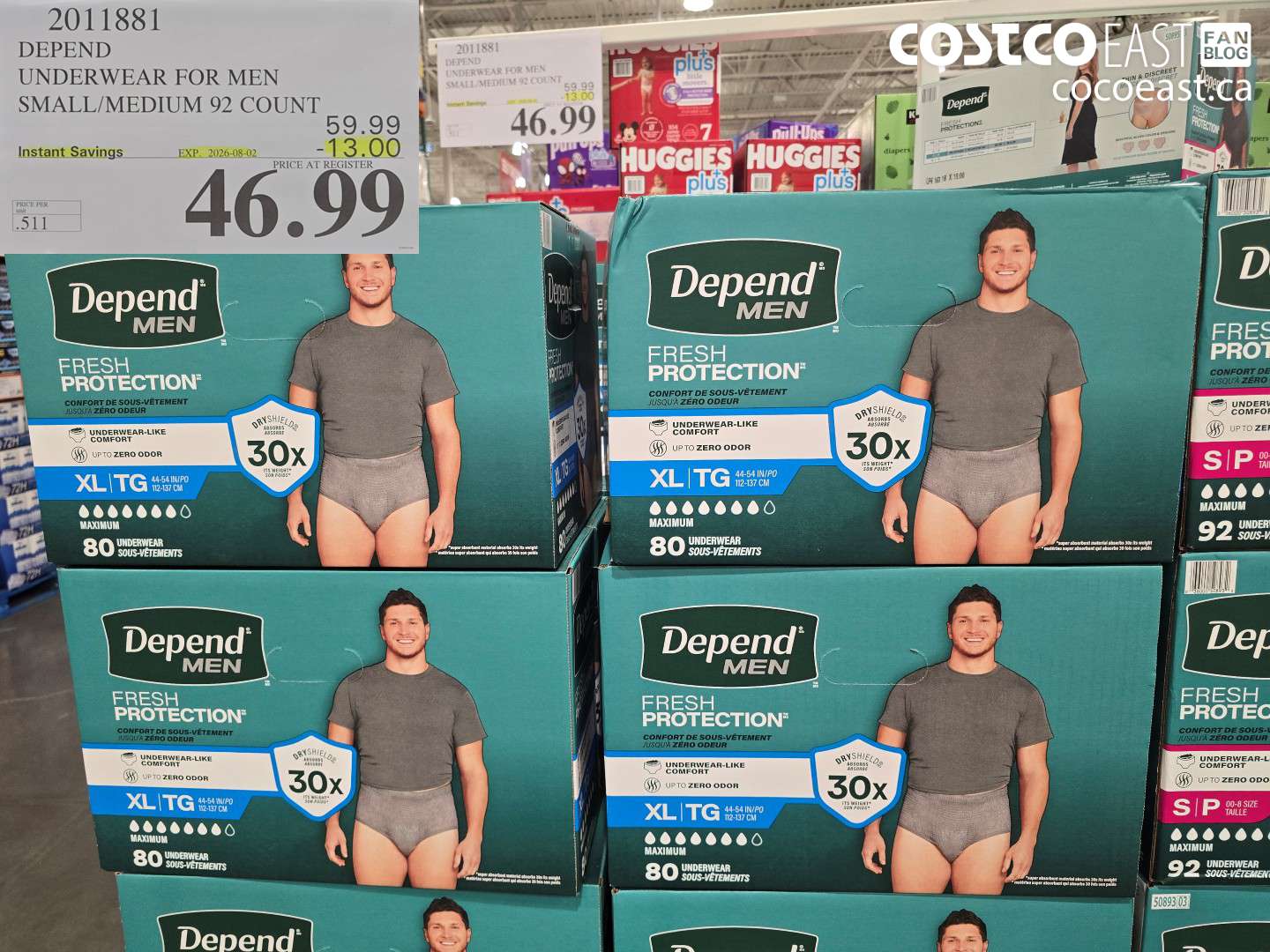 2011881 DEPEND UNDERWEAR FOR MEN SMALL/MEDIUM 92 COUNT ($13.00 INSTANT SAVINGS EXPIRES ON 2026-08-02) $46.99