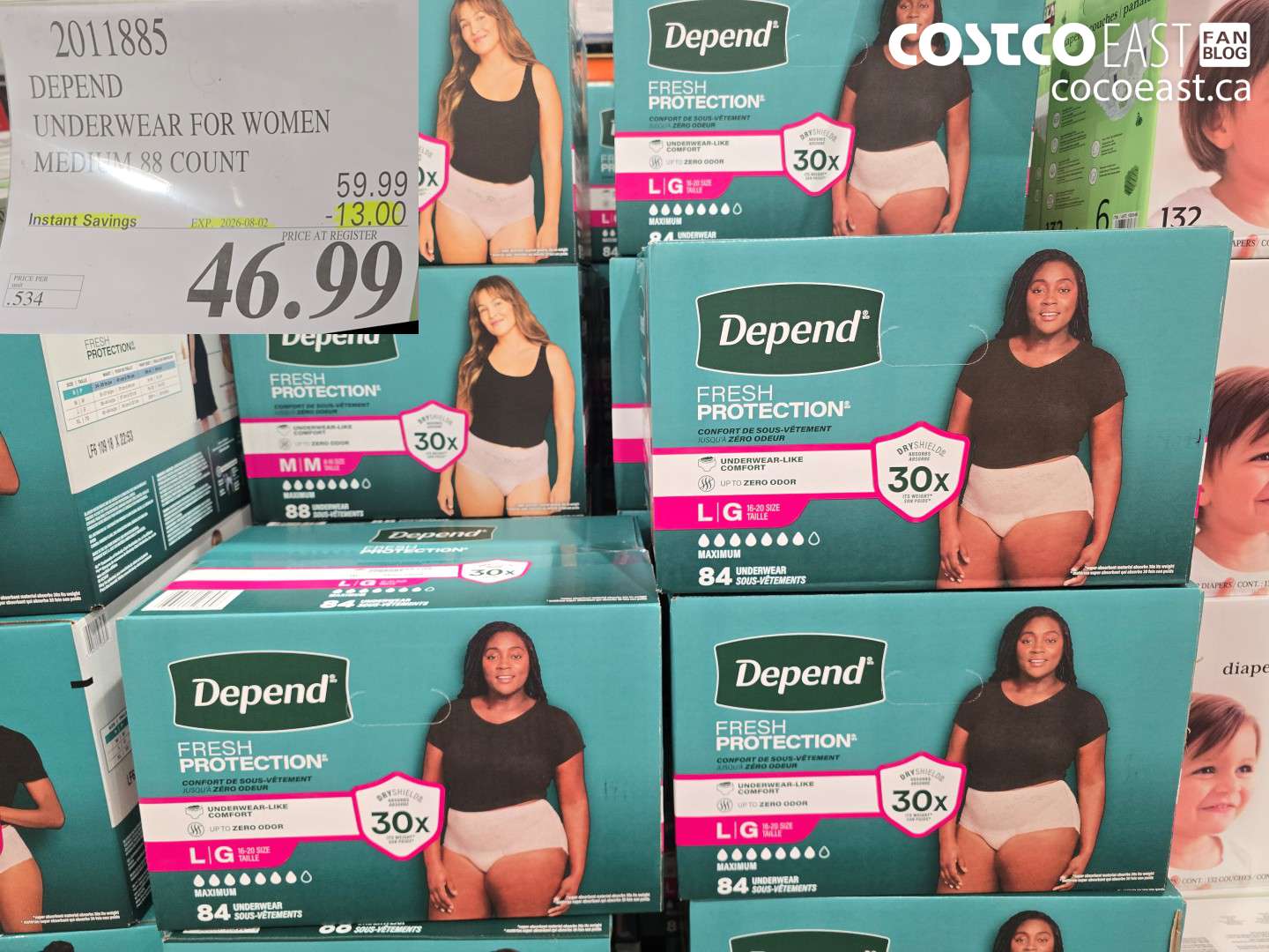 2011885 DEPEND UNDERWEAR FOR WOMEN MEDIUM 88 COUNT ($13.00 INSTANT SAVINGS EXPIRES ON 2026-08-02) $46.99