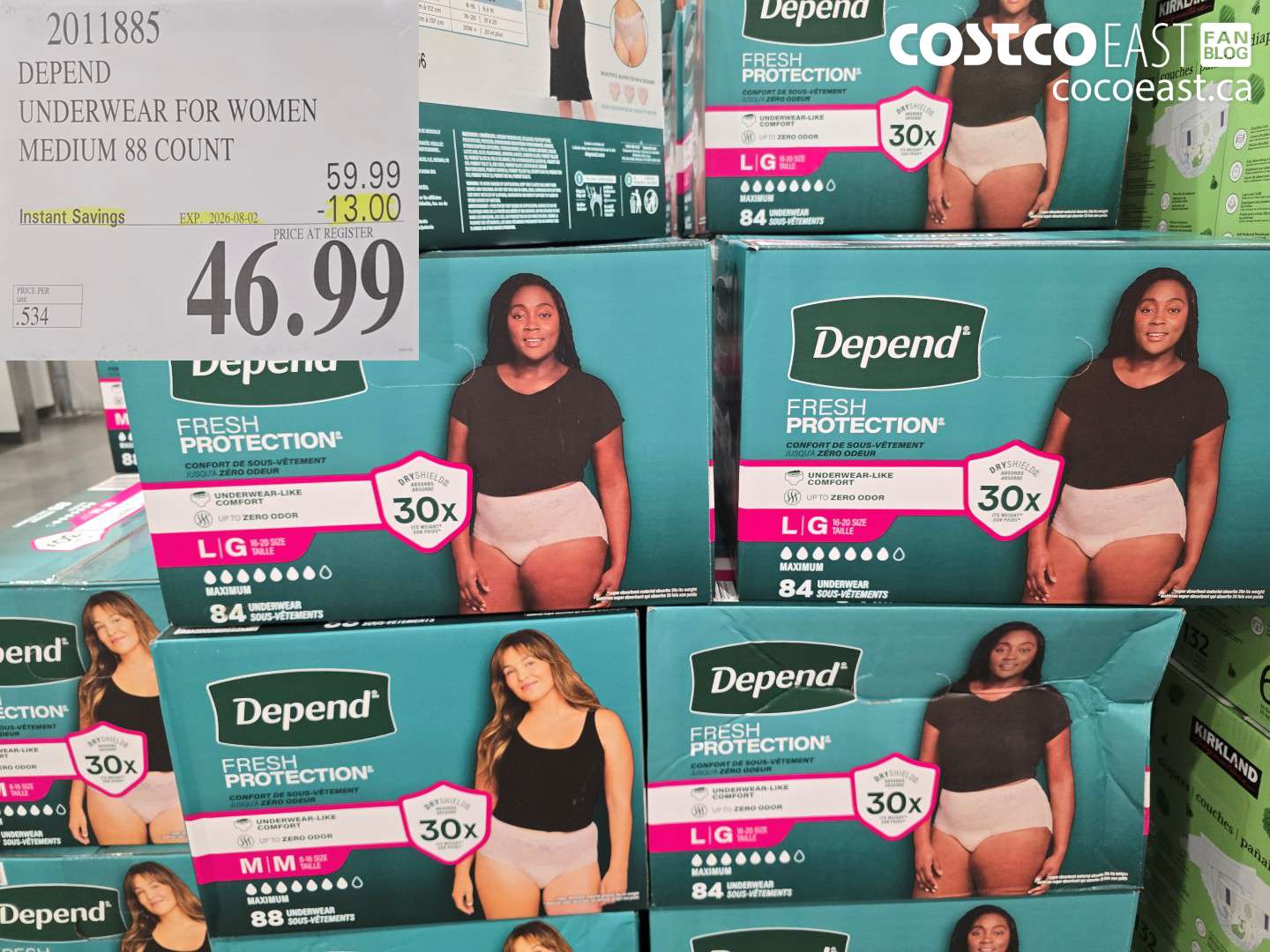 2011885 DEPEND UNDERWEAR FOR WOMEN MEDIUM 88 COUNT ($13.00 INSTANT SAVINGS EXPIRES ON 2026-08-02) $46.99