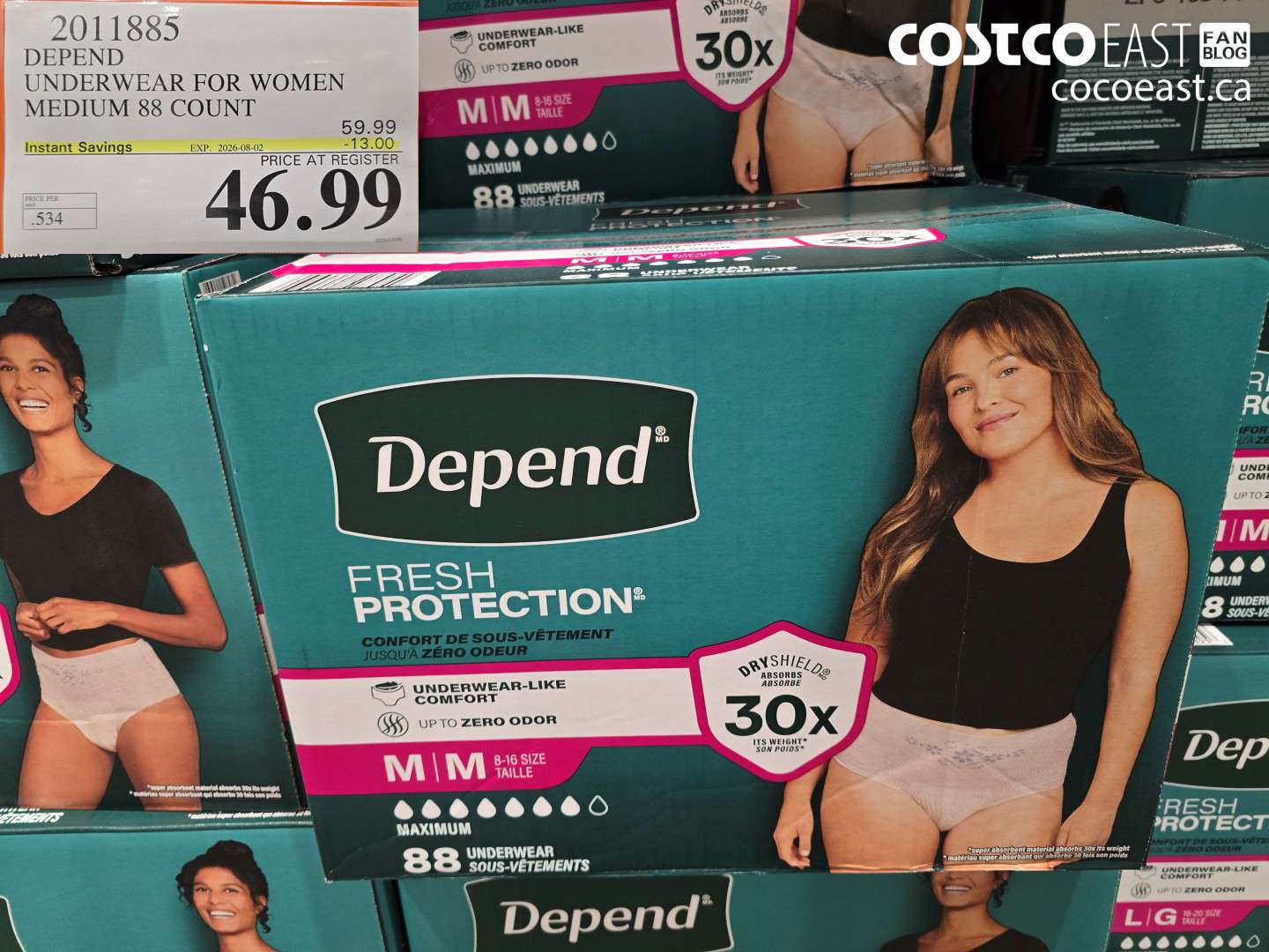 2011885 DEPEND UNDERWEAR FOR WOMEN MEDIUM 88 COUNT ($13.00 INSTANT SAVINGS EXPIRES ON 2026-08-02) $46.99